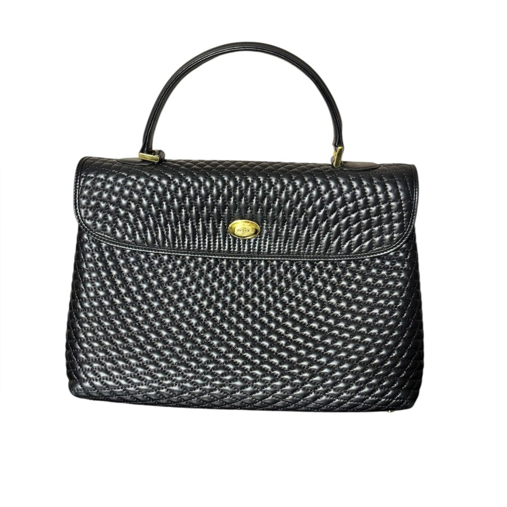 Vintage Bally Black Quilted Leather Handbag with Gold Detail